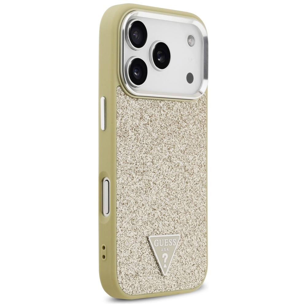MagSafe Case for Apple iPhone 17 Pro, Guess, Glitter Triangle Logo, Gold
