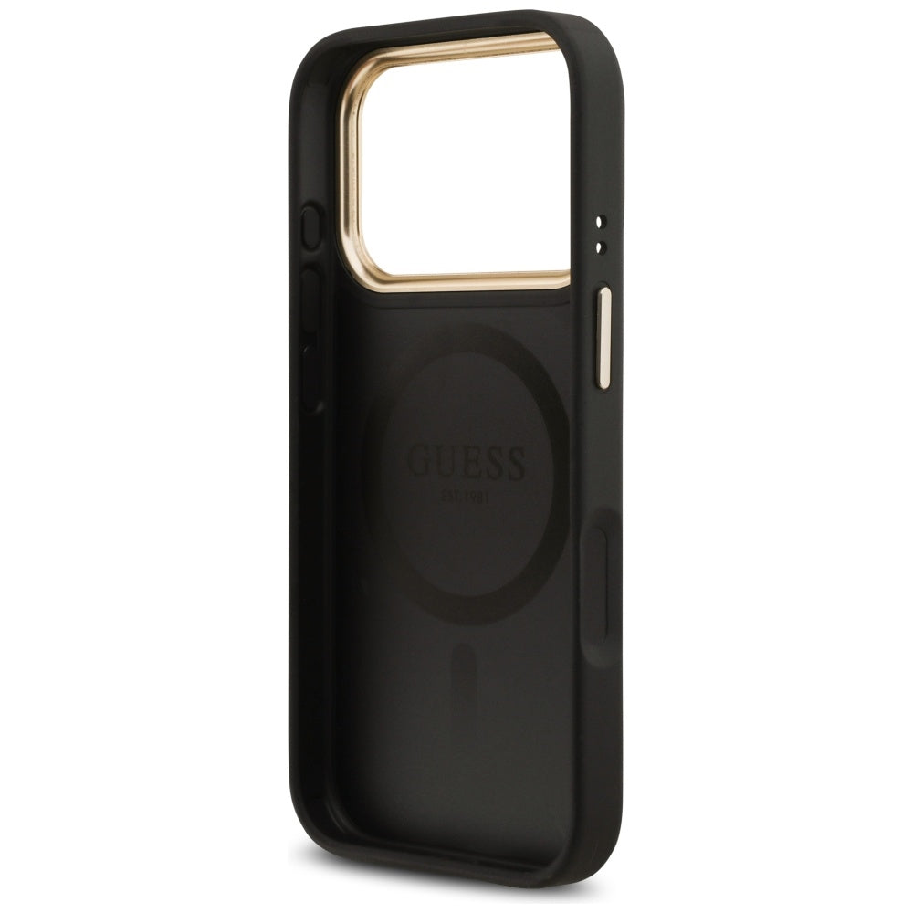 Coque MagSafe pour Apple iPhone 17 Pro, Guess, Logo Strass Grainé, Noir