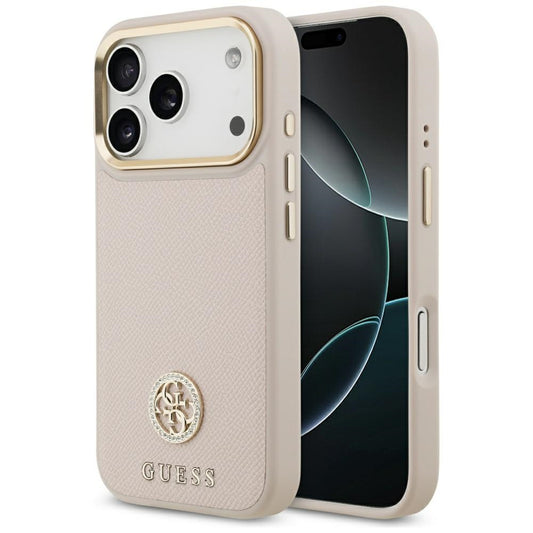 Étui MagSafe pour Apple iPhone 17 Pro, Guess, Logo Strass Grainé, Rose