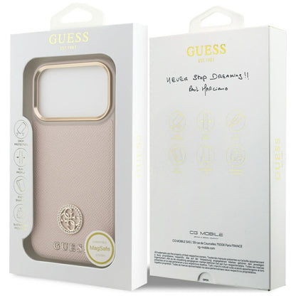 MagSafe Case for Apple iPhone 17 Pro, Guess, Grained Strass Logo, Pink