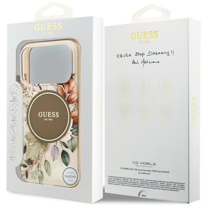 Étui MagSafe pour Apple iPhone 17 Pro, Guess, IML Flower and Tonal Circle, Marron