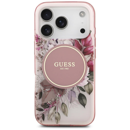 Étui MagSafe pour Apple iPhone 17 Pro, Guess, IML Flower and Tonal Circle, Rose