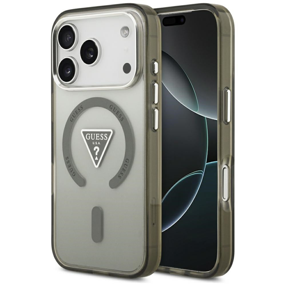 Coque MagSafe pour Apple iPhone 17 Pro, Guess, logo triangle dégradé IML, Kaki