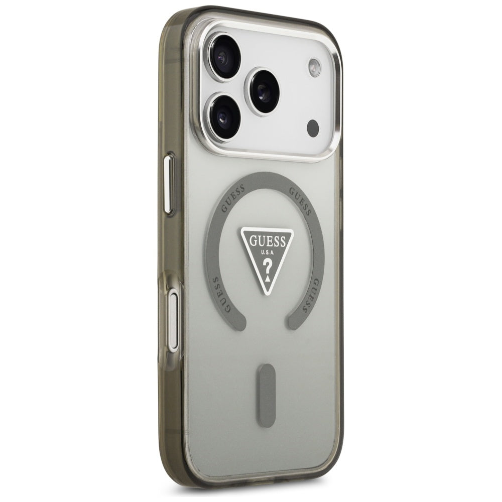 Coque MagSafe pour Apple iPhone 17 Pro, Guess, logo triangle dégradé IML, Kaki