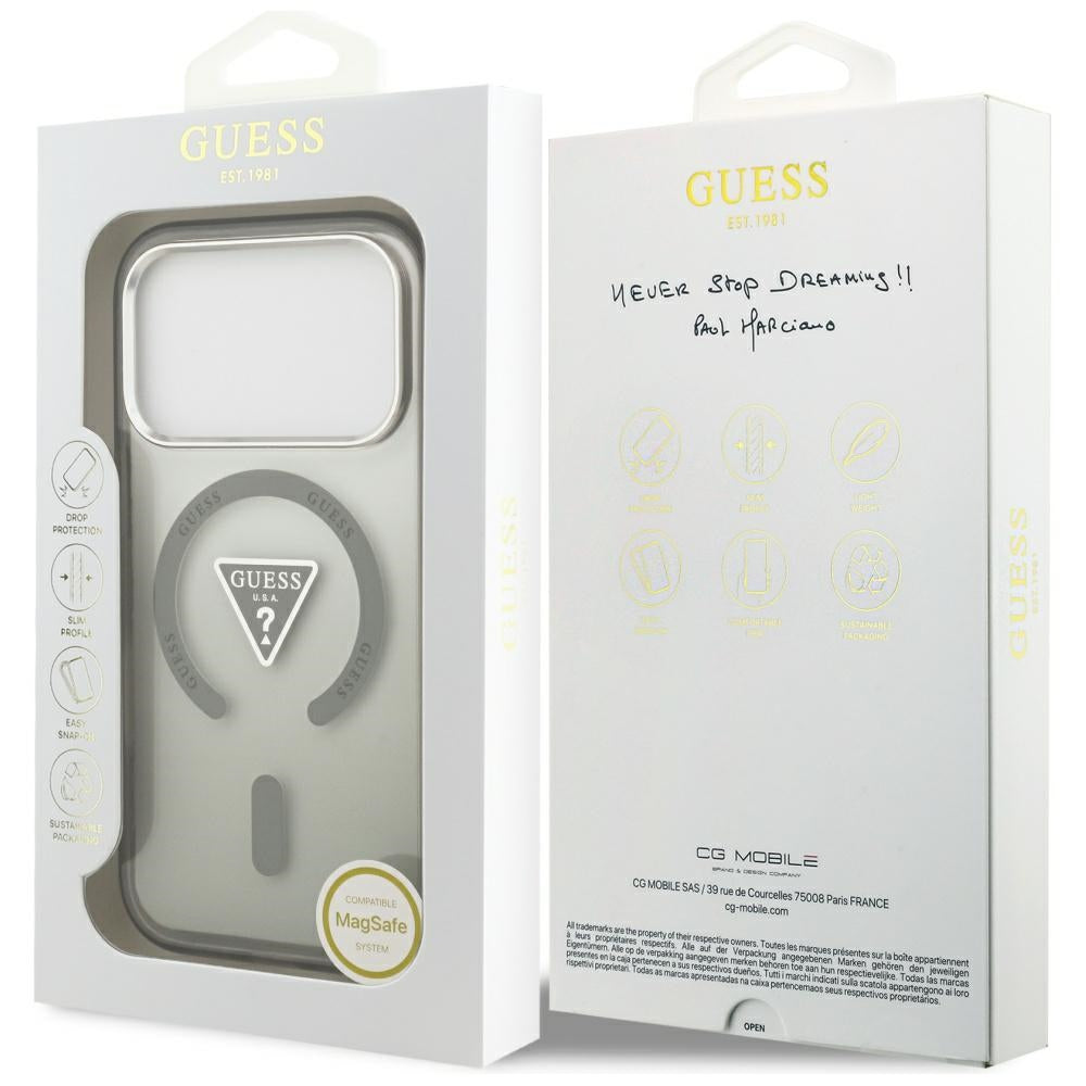 Coque MagSafe pour Apple iPhone 17 Pro, Guess, logo triangle dégradé IML, Kaki