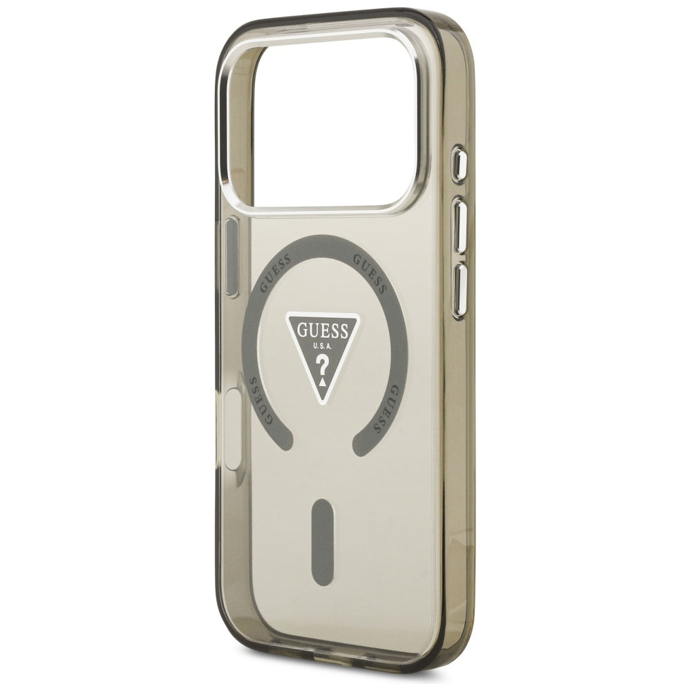 Coque MagSafe pour Apple iPhone 17 Pro, Guess, logo triangle dégradé IML, Kaki