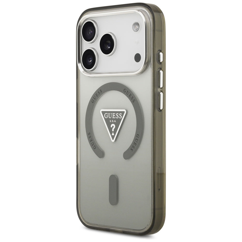 Coque MagSafe pour Apple iPhone 17 Pro, Guess, logo triangle dégradé IML, Kaki