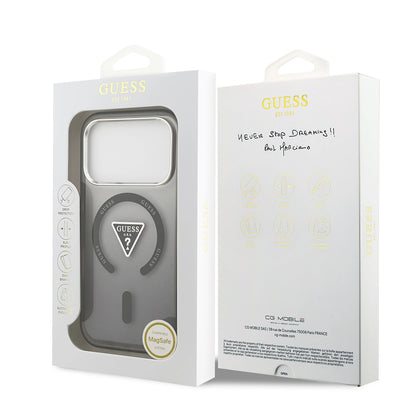 Coque MagSafe pour Apple iPhone 17 Pro, Guess, Logo Triangle Dégradé IML, Noir Argenté