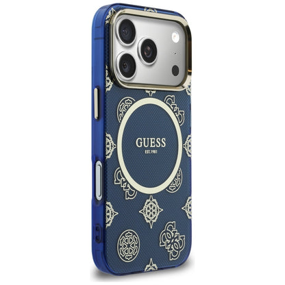 Coque MagSafe pour Apple iPhone 17 Pro, Guess, IML Peony Dot, Bleue