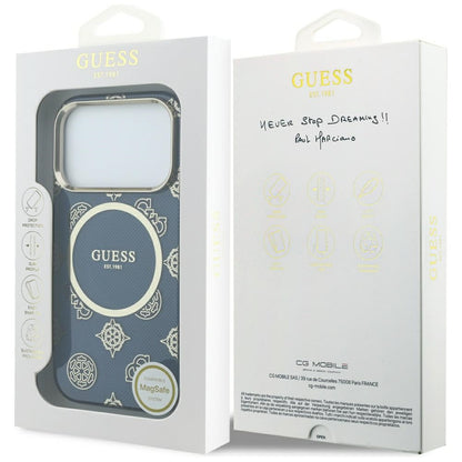 Coque MagSafe pour Apple iPhone 17 Pro, Guess, IML Peony Dot, Bleue