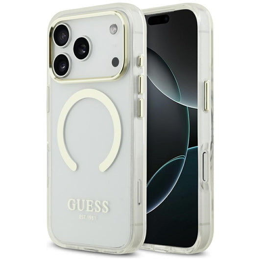 Coque MagSafe pour Apple iPhone 17 Pro, Guess, Contour Métallique, Dorée