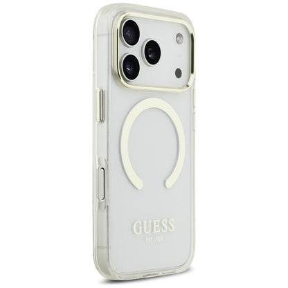 Coque MagSafe pour Apple iPhone 17 Pro, Guess, Contour Métallique, Dorée