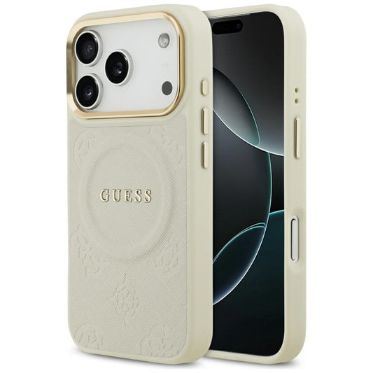 Coque MagSafe pour Apple iPhone 17 Pro, Guess, Peony Hot Stamp, Beige
