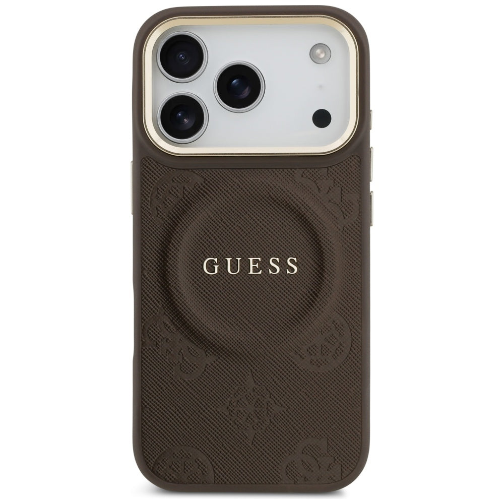 Étui MagSafe pour Apple iPhone 17 Pro, Guess, Peony Hot Stamp, Marron