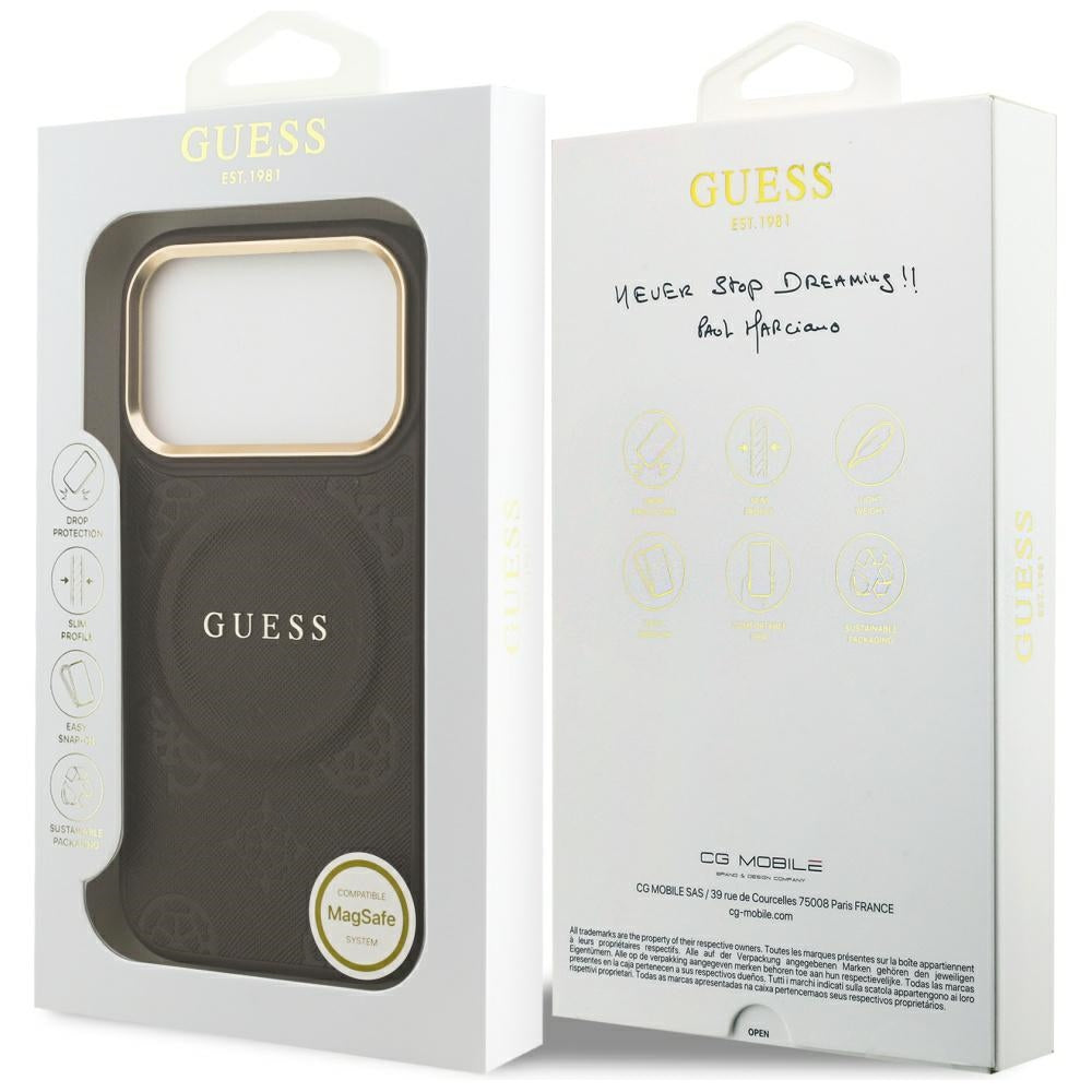 Étui MagSafe pour Apple iPhone 17 Pro, Guess, Peony Hot Stamp, Marron