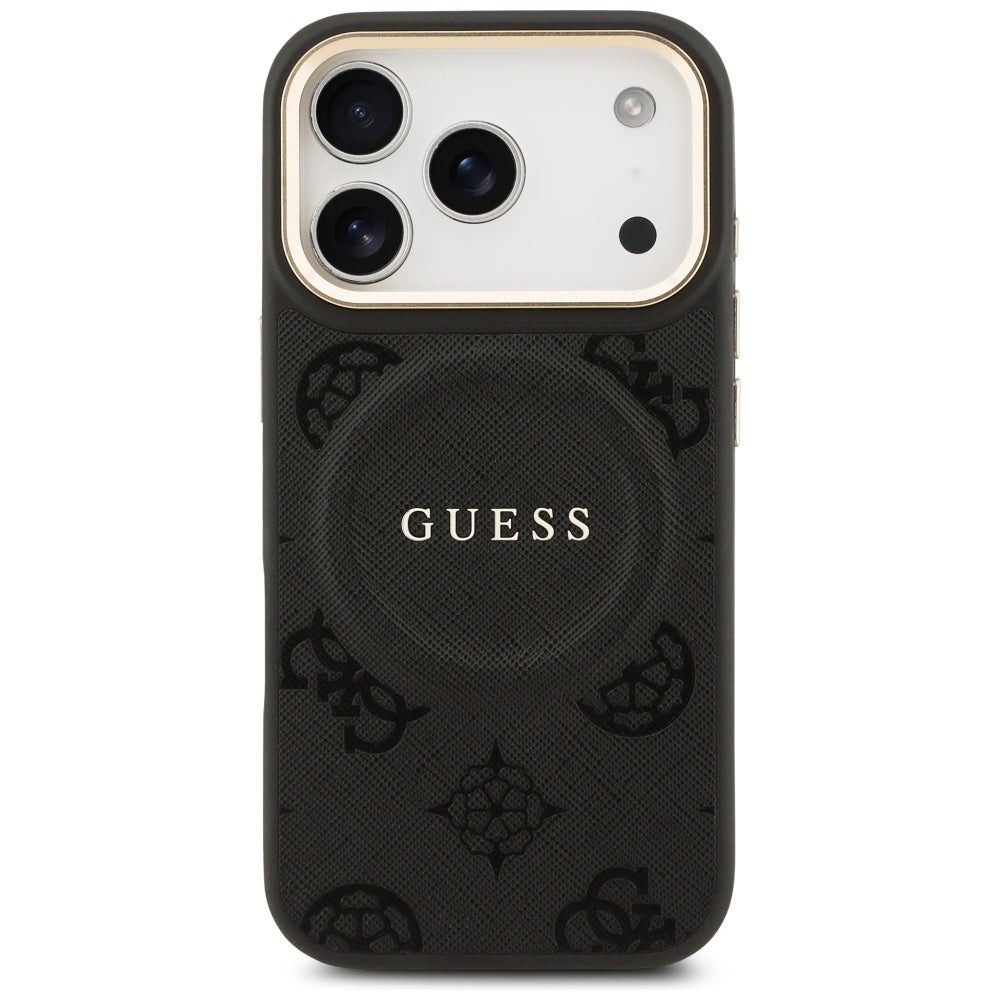 MagSafe Case for Apple iPhone 17 Pro, Guess, Peony Hot Stamp, Black