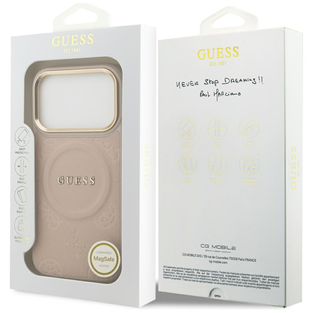 Coque MagSafe pour Apple iPhone 17 Pro, Guess, Peony Hot Stamp, Rose
