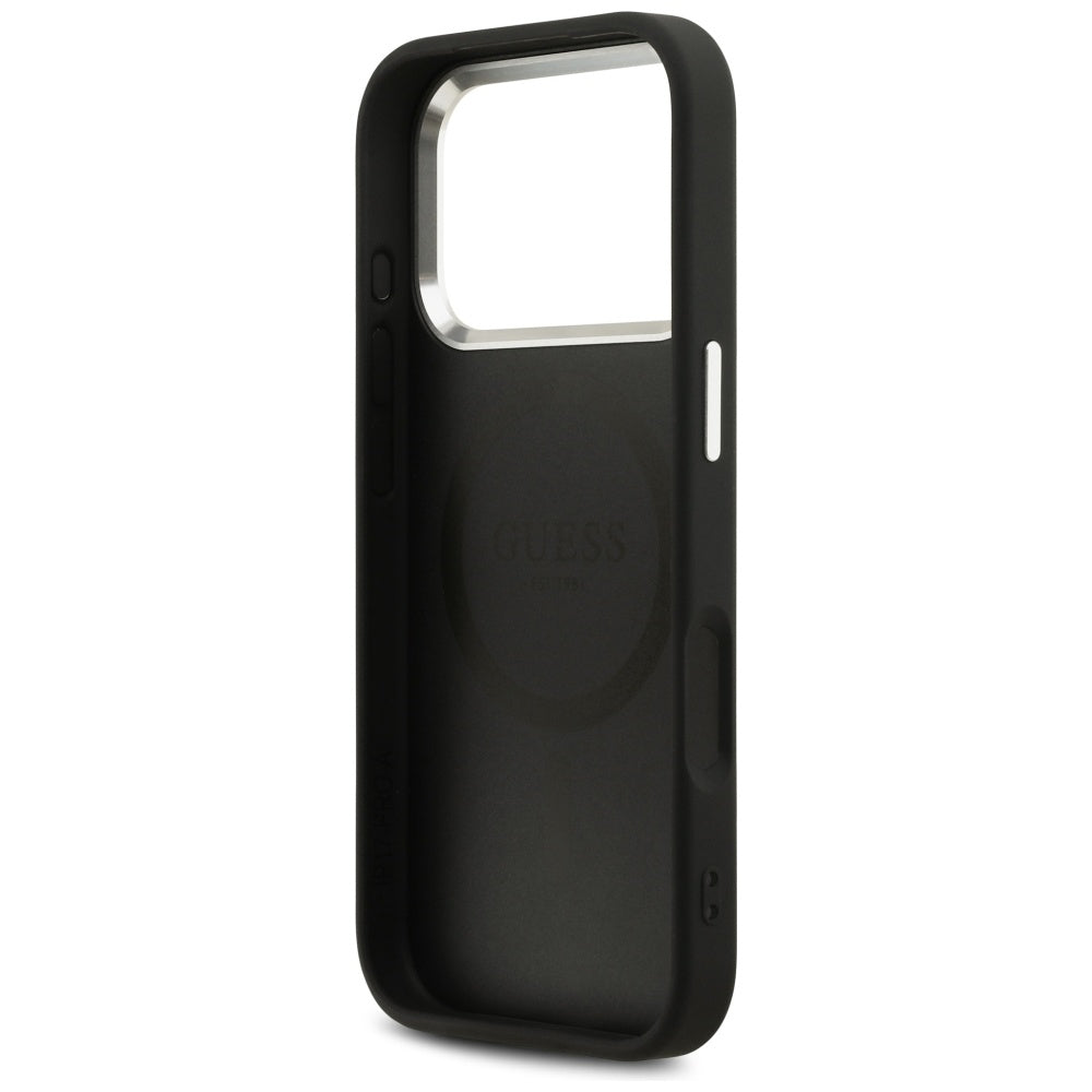 Coque MagSafe pour Apple iPhone 17 Pro, Guess, Peony Hot Stamp Script, Noire