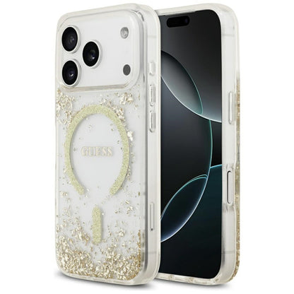 MagSafe Case for Apple iPhone 17 Pro, Guess, Resin Bottom Glitter, Gold