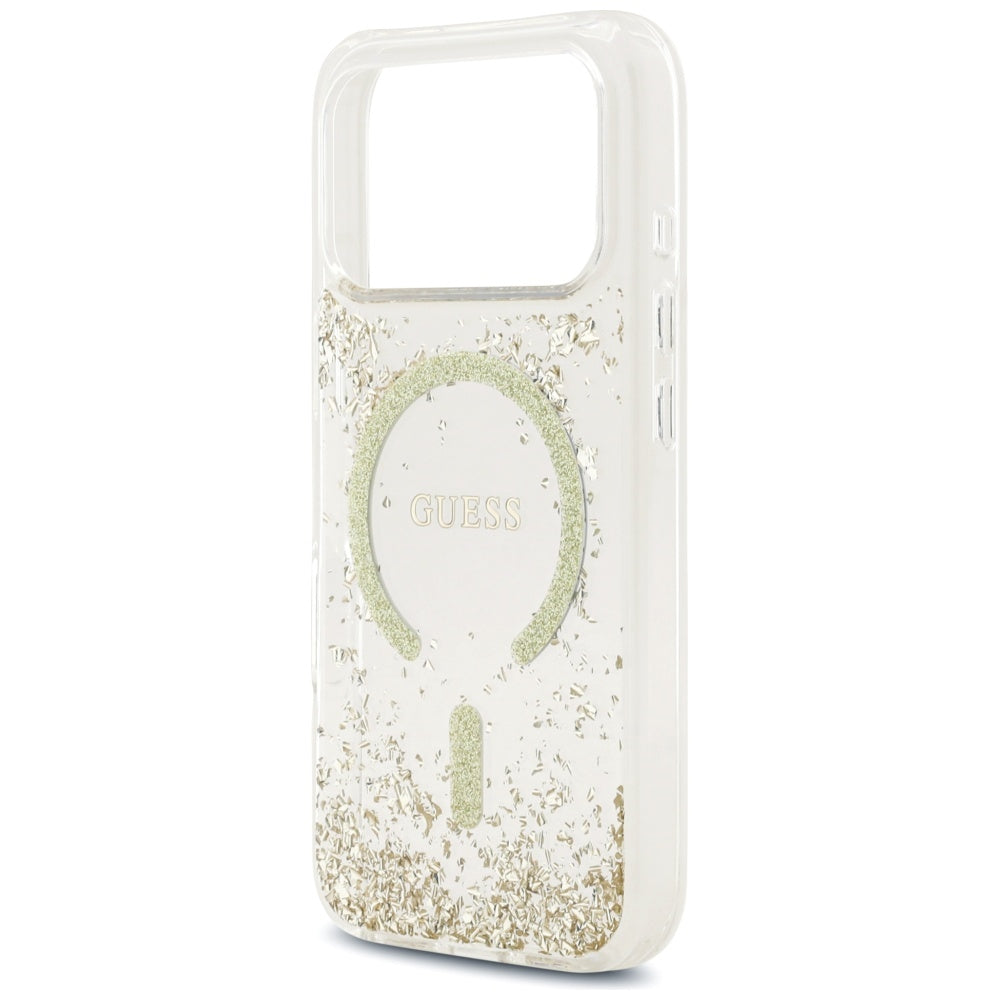 MagSafe Case for Apple iPhone 17 Pro, Guess, Resin Bottom Glitter, Gold