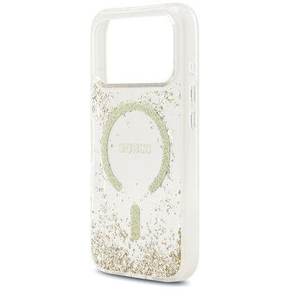 MagSafe Case for Apple iPhone 17 Pro, Guess, Resin Bottom Glitter, Gold