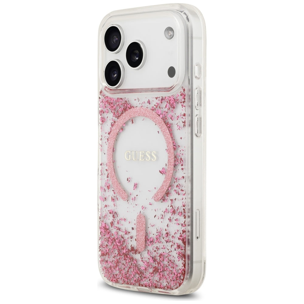 MagSafe Case for Apple iPhone 17 Pro, Guess, Resin Bottom Glitter, Pink