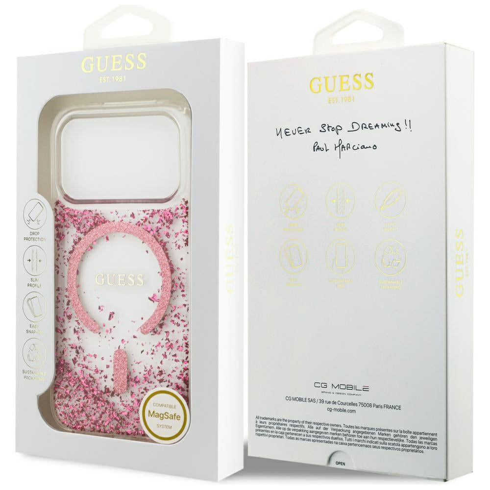 MagSafe Case for Apple iPhone 17 Pro, Guess, Resin Bottom Glitter, Pink