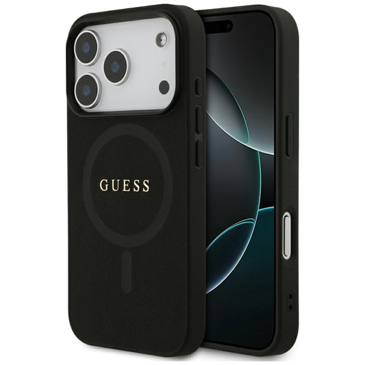 Étui MagSafe pour Apple iPhone 17 Pro, Guess, Saffiano Classic Logo, Noir