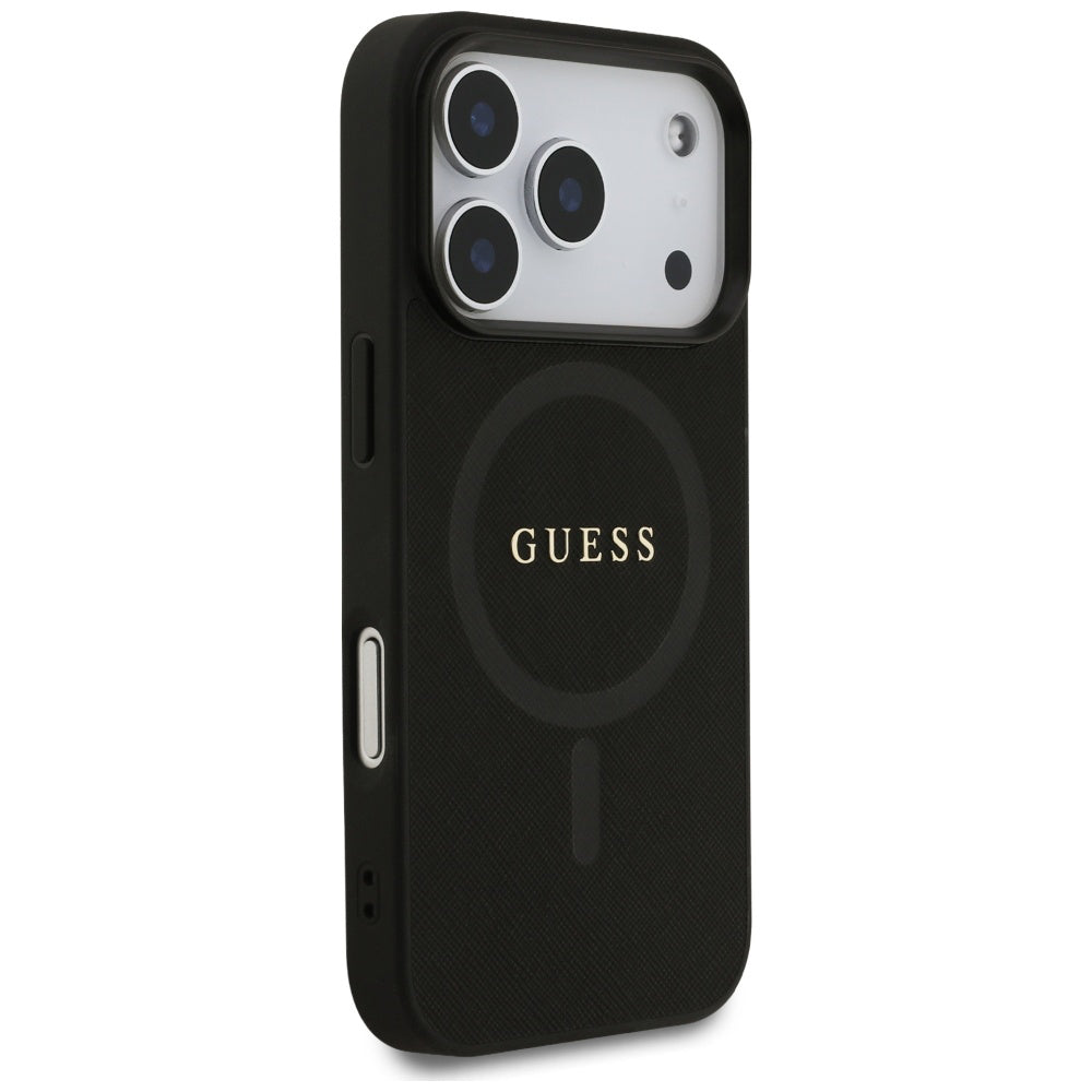 Étui MagSafe pour Apple iPhone 17 Pro, Guess, Saffiano Classic Logo, Noir