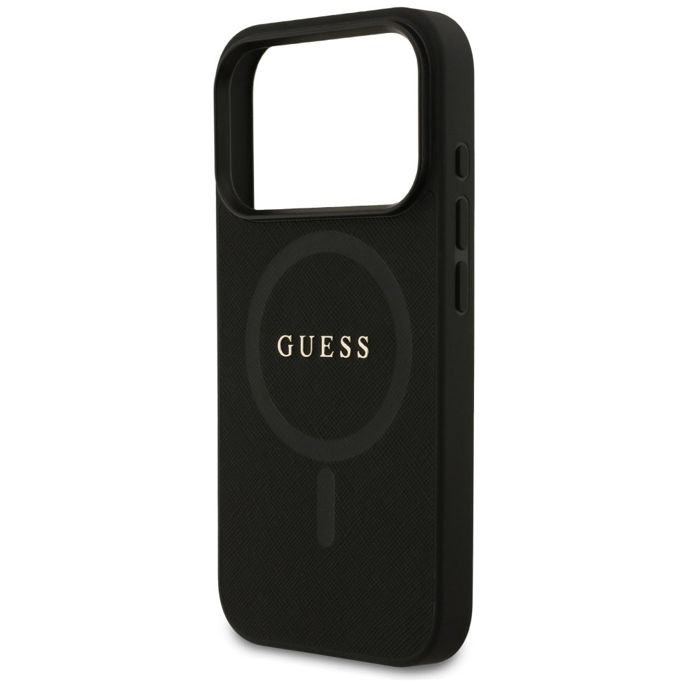Étui MagSafe pour Apple iPhone 17 Pro, Guess, Saffiano Classic Logo, Noir