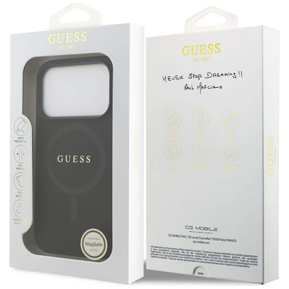 Étui MagSafe pour Apple iPhone 17 Pro, Guess, Saffiano Classic Logo, Noir