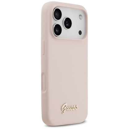 Coque MagSafe pour Apple iPhone 17 Pro, Guess, Script Metal Logo, Rose Clair