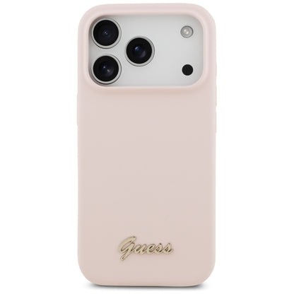 Coque MagSafe pour Apple iPhone 17 Pro, Guess, Script Metal Logo, Rose Clair