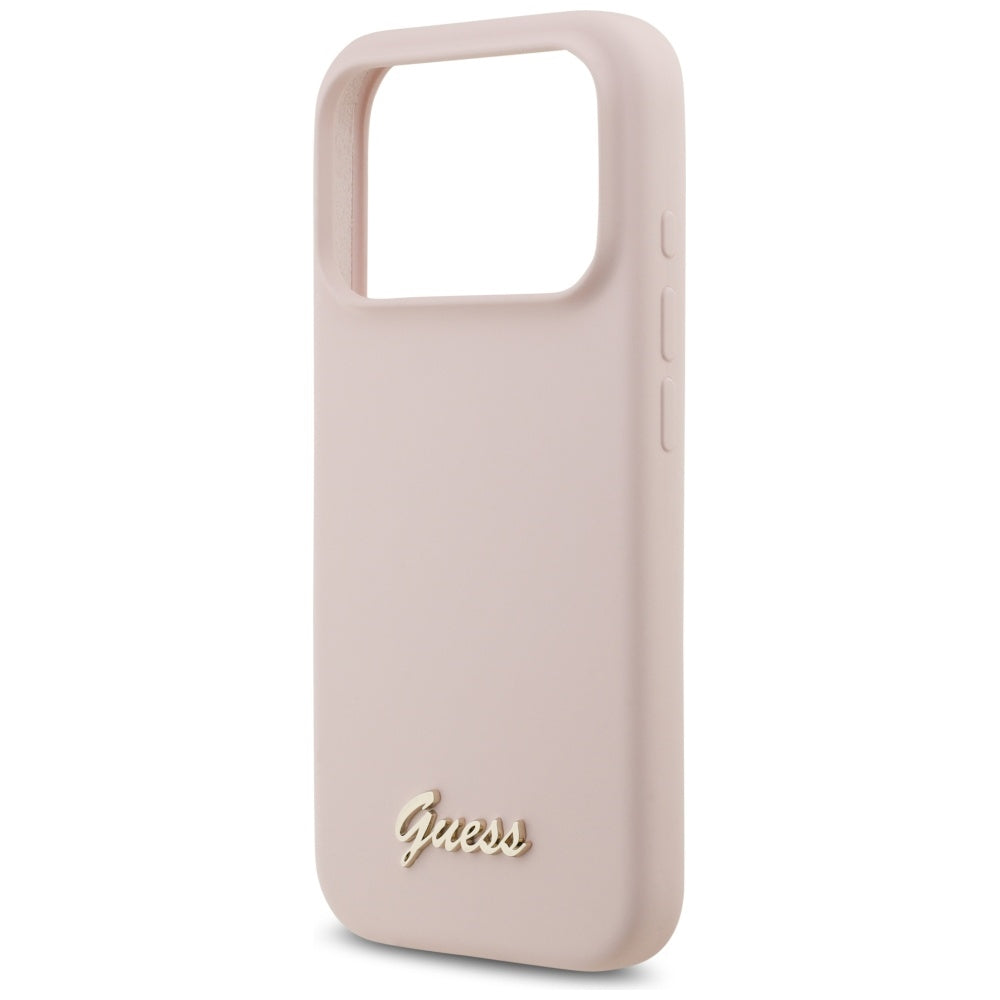 Coque MagSafe pour Apple iPhone 17 Pro, Guess, Script Metal Logo, Rose Clair