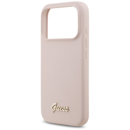 Coque MagSafe pour Apple iPhone 17 Pro, Guess, Script Metal Logo, Rose Clair