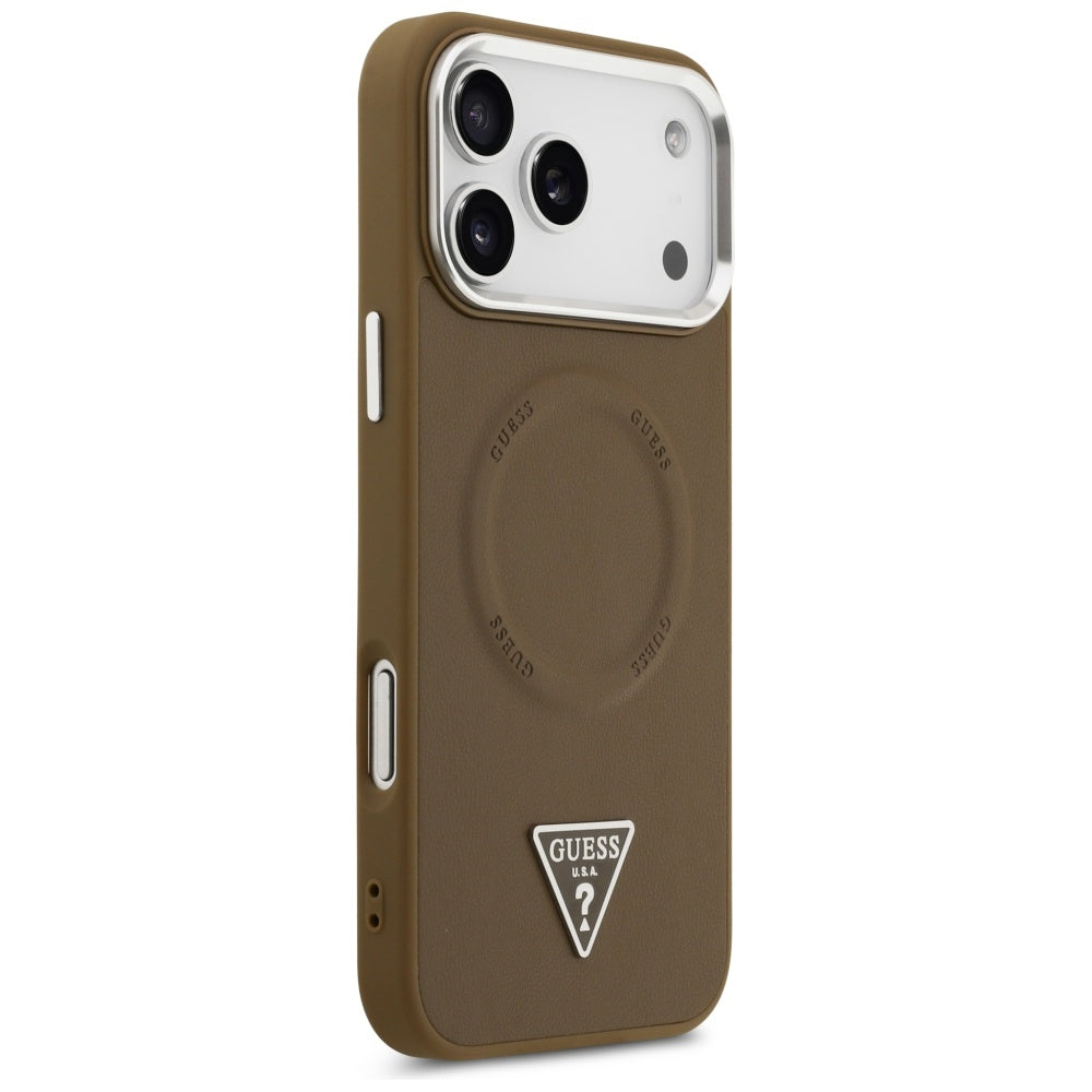 MagSafe Case for Apple iPhone 17 Pro, Guess, Triangle Logo, Silver Brown
