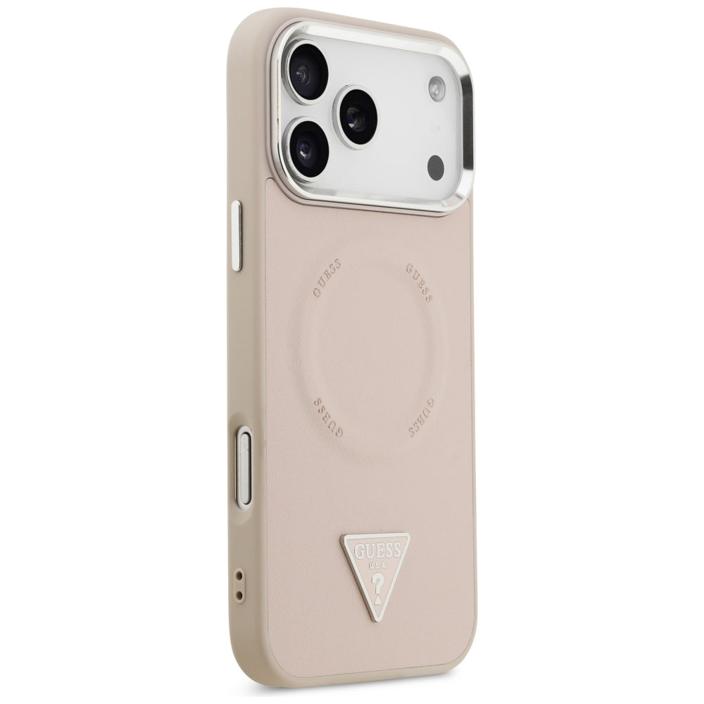 MagSafe Case for Apple iPhone 17 Pro, Guess, Triangle Logo, Silver Pink