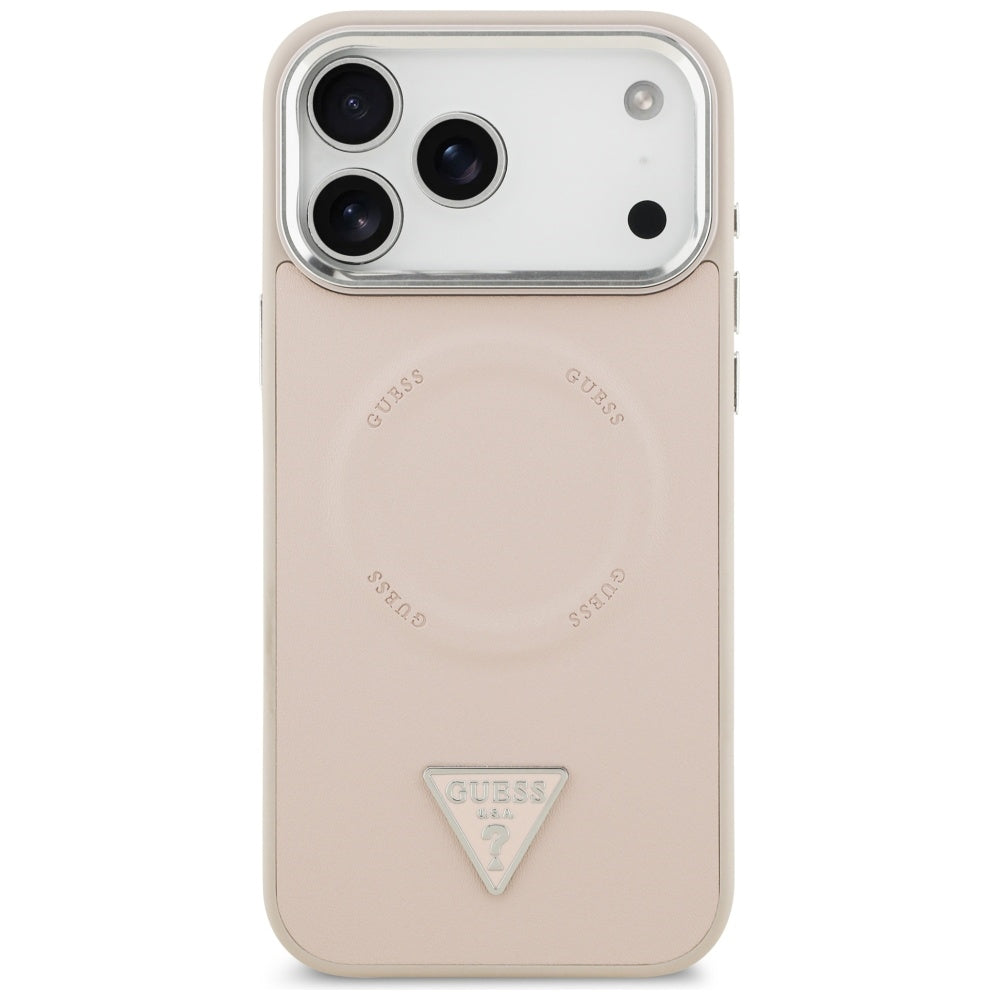 MagSafe Case for Apple iPhone 17 Pro, Guess, Triangle Logo, Silver Pink
