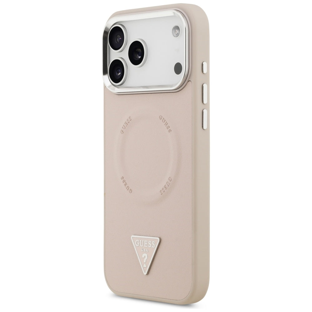 MagSafe Case for Apple iPhone 17 Pro, Guess, Triangle Logo, Silver Pink