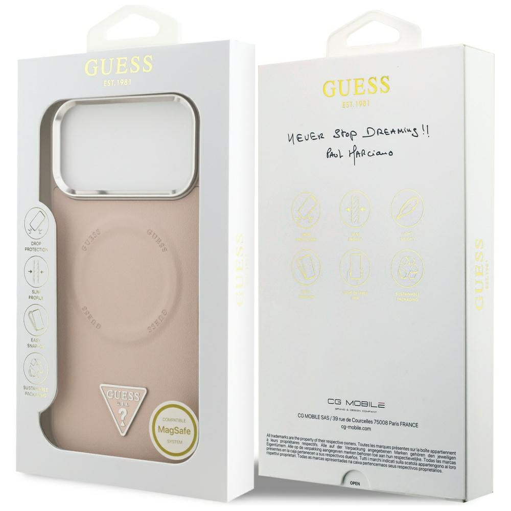 MagSafe Case for Apple iPhone 17 Pro, Guess, Triangle Logo, Silver Pink