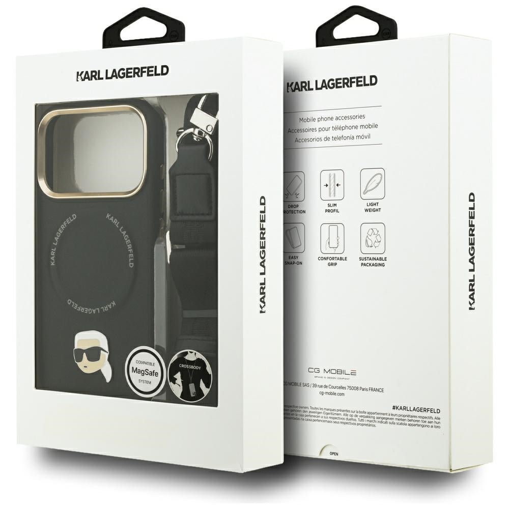 Étui MagSafe pour Apple iPhone 17 Pro, Karl Lagerfeld, Big Strap Karl Metal Logo, Noir