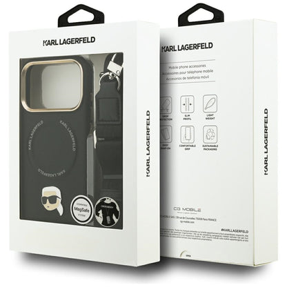 Étui MagSafe pour Apple iPhone 17 Pro, Karl Lagerfeld, Big Strap Karl Metal Logo, Noir