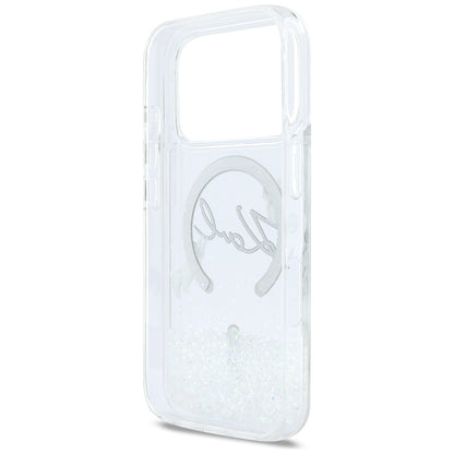Coque MagSafe pour Apple iPhone 17 Pro, Karl Lagerfeld, Glitter Karl Script Logo, Transparente