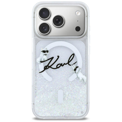 Coque MagSafe pour Apple iPhone 17 Pro, Karl Lagerfeld, Glitter Karl Script Logo, Transparente