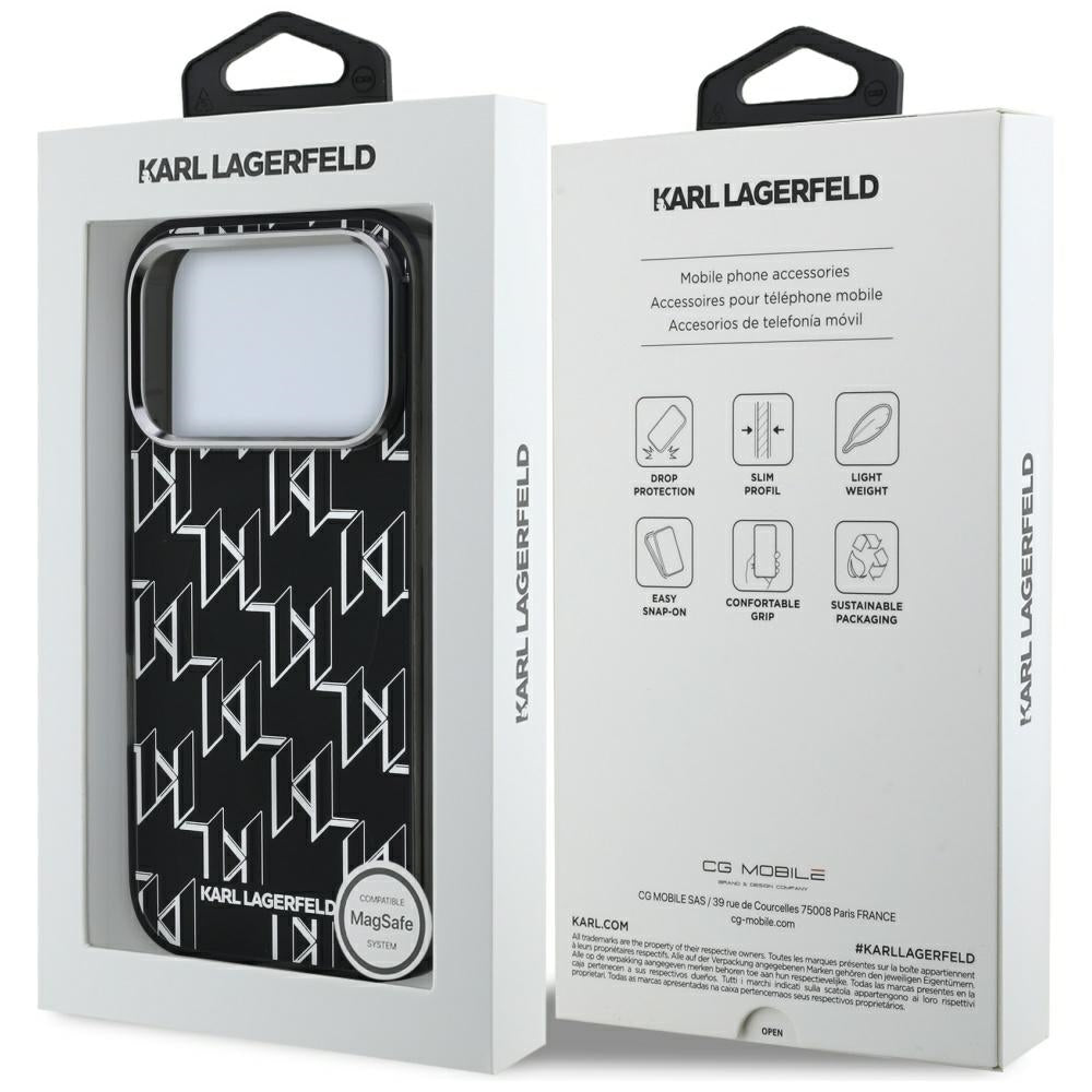 Étui MagSafe pour Apple iPhone 17 Pro, Karl Lagerfeld, IML KL Monogram, Noir