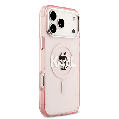 Étui MagSafe pour Apple iPhone 17 Pro, Karl Lagerfeld, IML Sketch Logo Choupette, Rose.