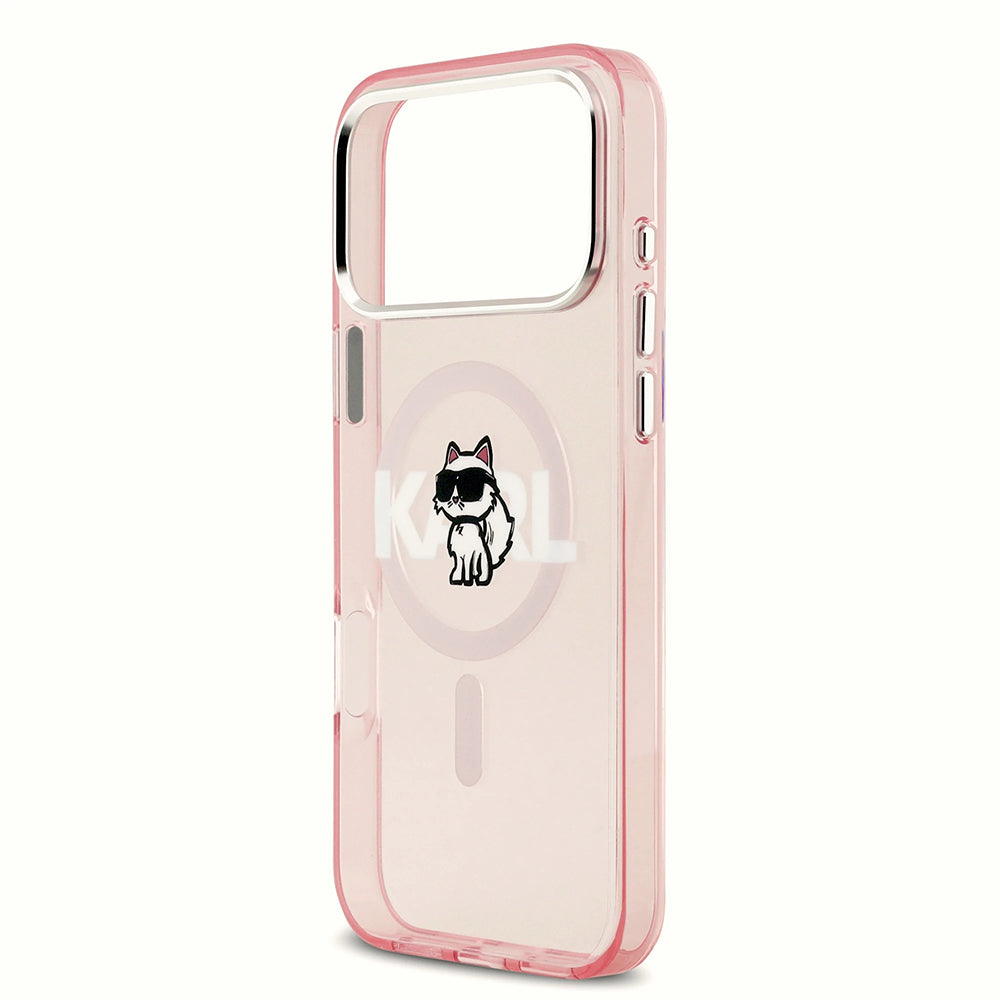 Étui MagSafe pour Apple iPhone 17 Pro, Karl Lagerfeld, IML Sketch Logo Choupette, Rose.