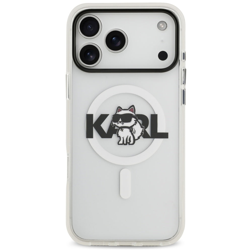 Coque MagSafe pour Apple iPhone 17 Pro, Karl Lagerfeld, IML Sketch Logo Choupette, Transparente