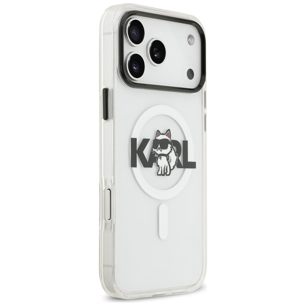 Coque MagSafe pour Apple iPhone 17 Pro, Karl Lagerfeld, IML Sketch Logo Choupette, Transparente