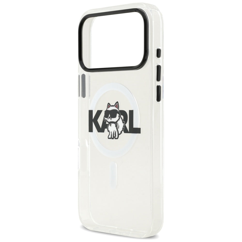 Coque MagSafe pour Apple iPhone 17 Pro, Karl Lagerfeld, IML Sketch Logo Choupette, Transparente
